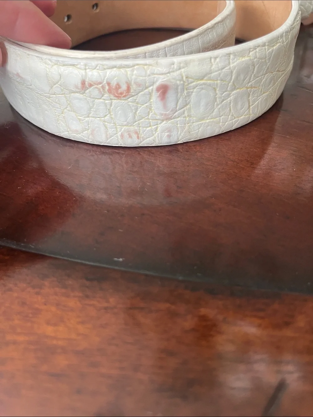 W. Kleinberg Crocodile-Embossed White Leather Belt with Silver Buckle
